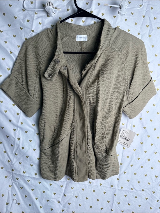 Transit Par Such Tops - NWT Transit Par Such Olive Green Textured Button Snap Shirt Top S Small
